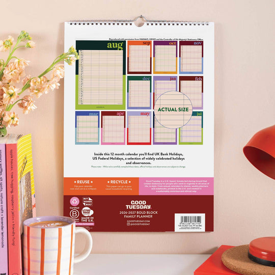 2026 - 2027 A3 Family Wall Calendar | Academic Year | Bold Block