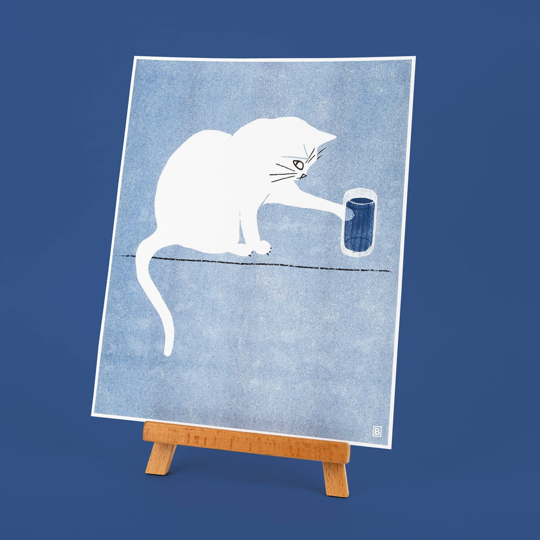 Bromstad Printing : Water Glass Cat - Risograph Print
