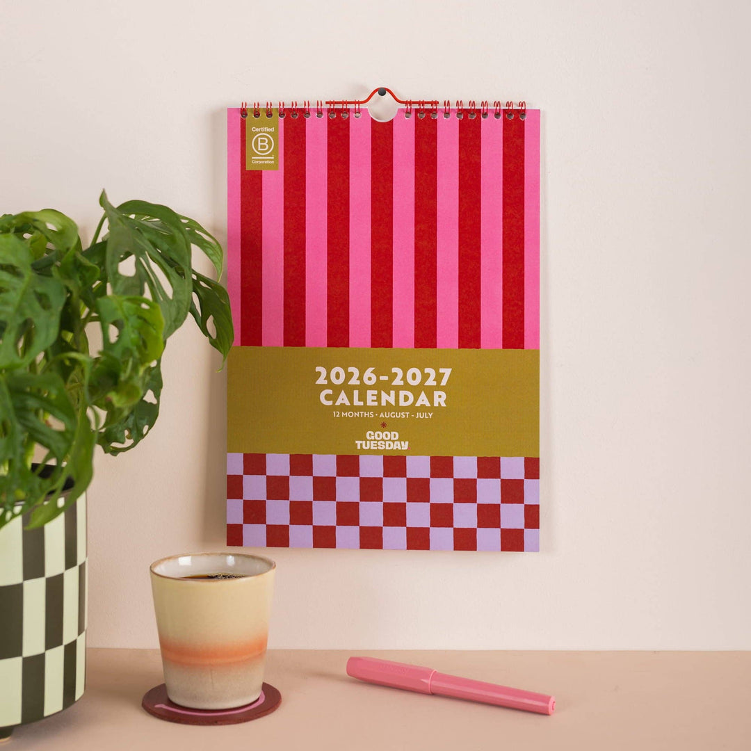 2026 - 2027 A4 Academic Year Calendar | Checks & Stripes | August Start