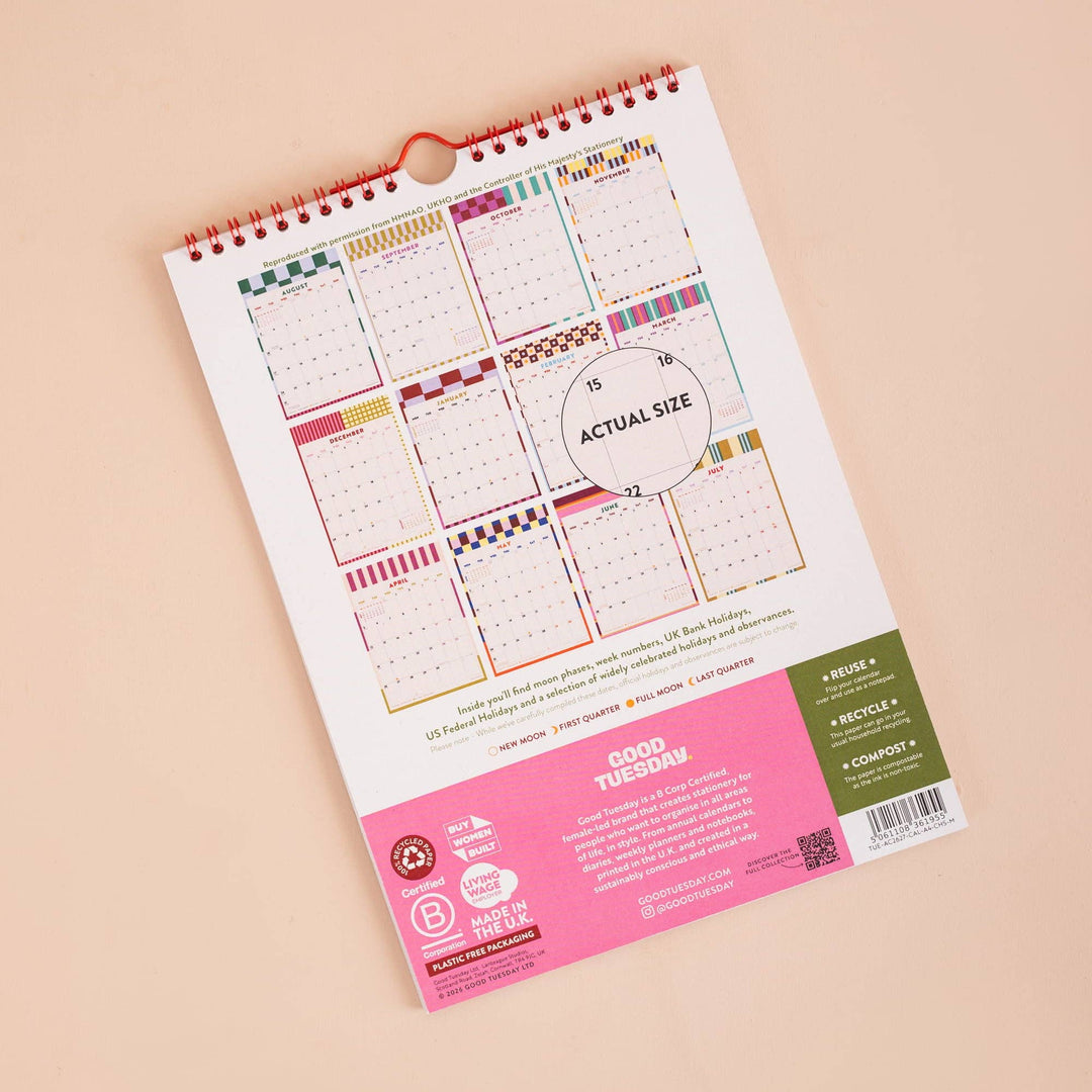 2026 - 2027 A4 Academic Year Calendar | Checks & Stripes | August Start