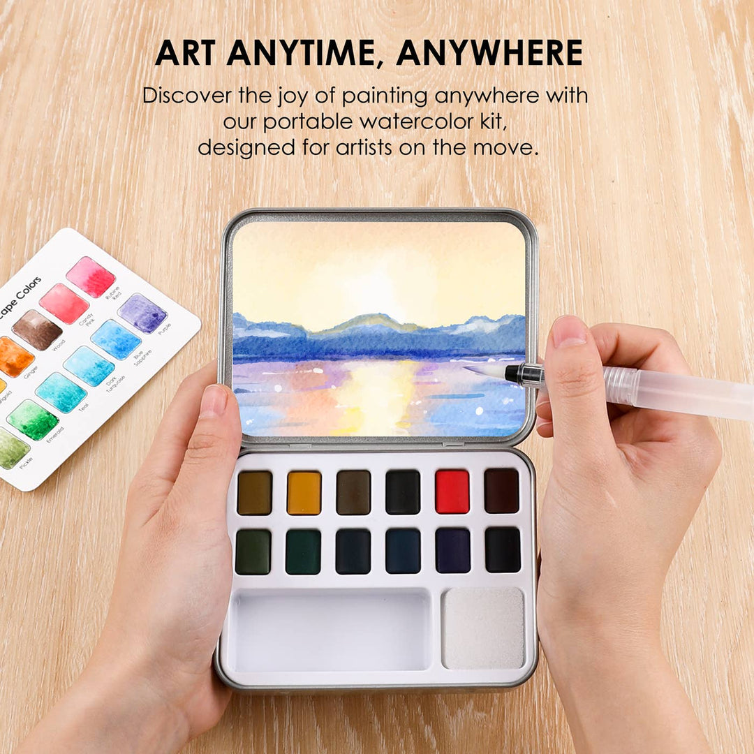 Grabie : Watercolour Pocket Set Of 12 With Brush - Landscape Colours