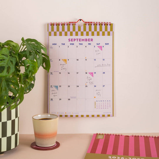 2026 - 2027 A4 Academic Year Calendar | Checks & Stripes | August Start