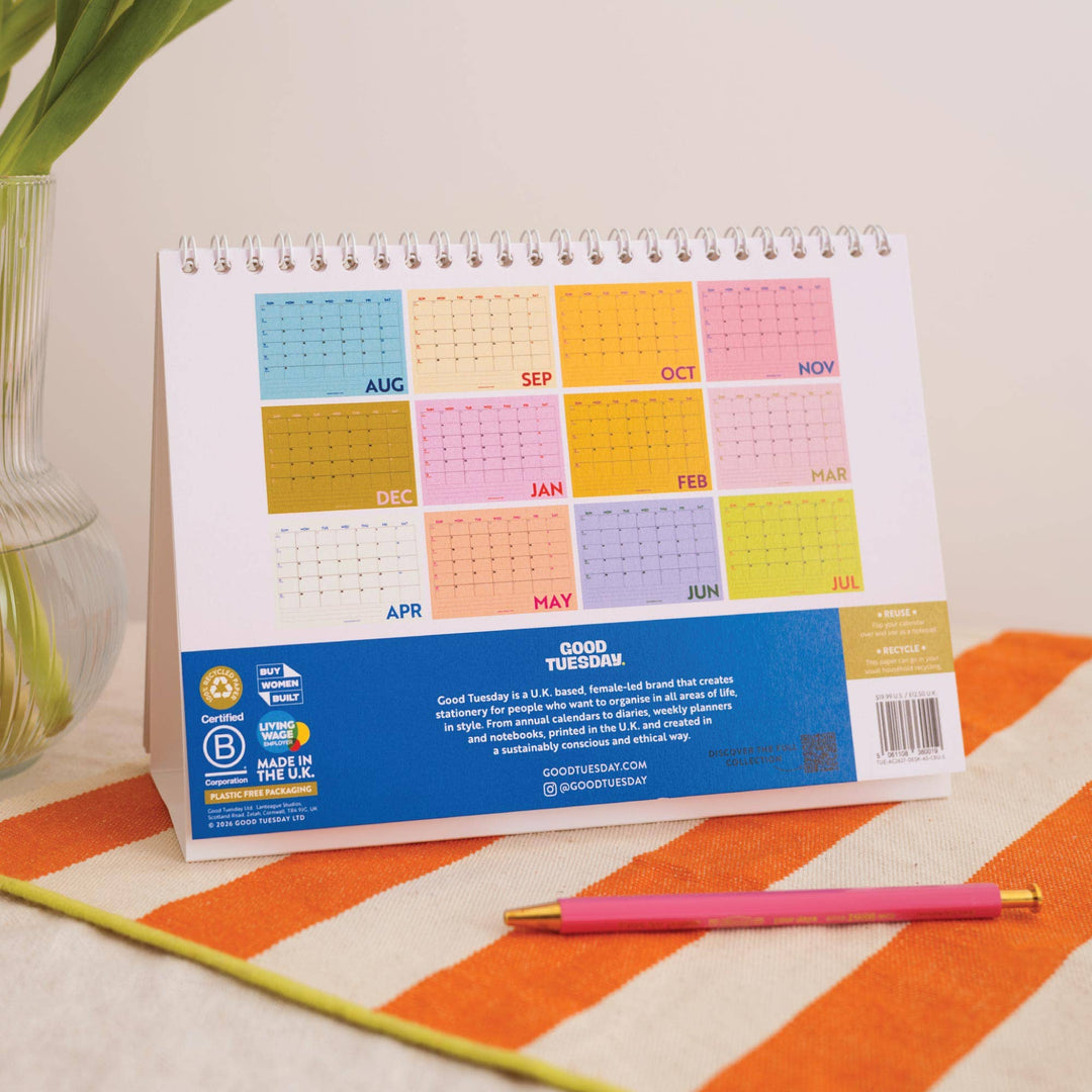 2026-2027 Academic Year A5 Desk Calendar | Colourburst | Sunday Start