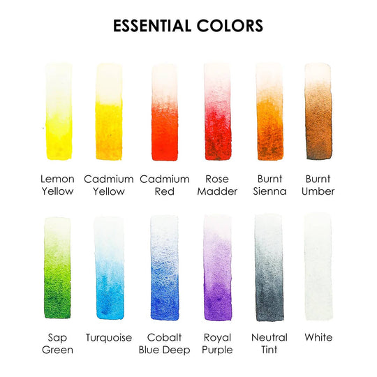 Grabie : Watercolour Pocket Set Of 12 With Brush - Essential Colors