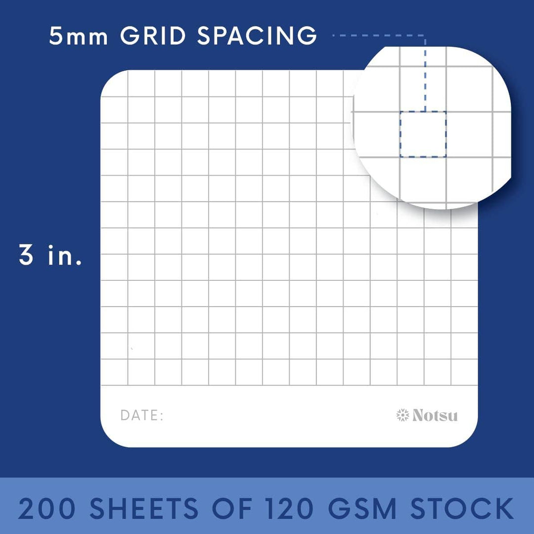 Notsu : Sticky Notes 4pk : White Graph Grid