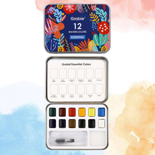 Grabie : Watercolour Pocket Set Of 12 With Brush - Essential Colors