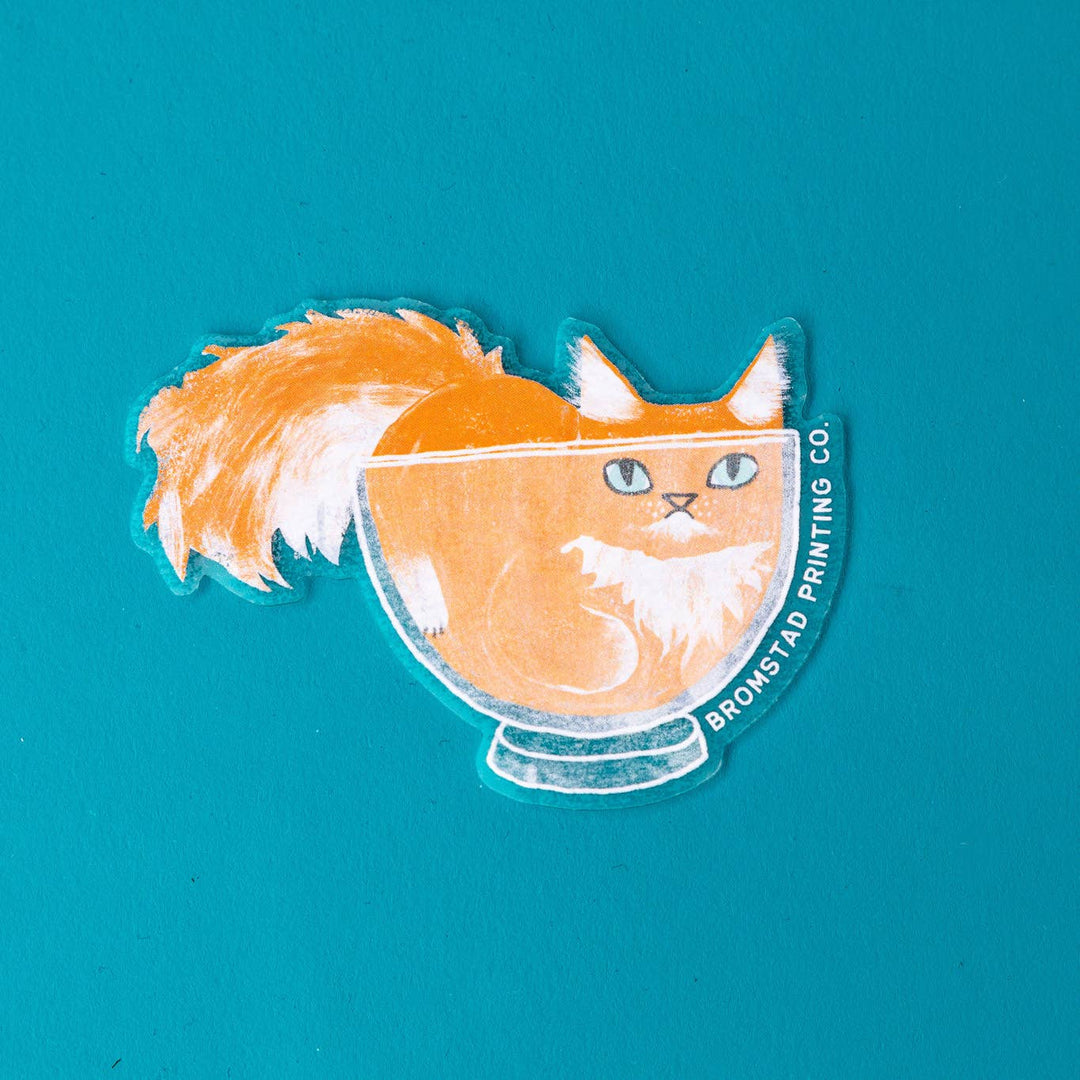 Bromstad Printing : Orange Cat in a Bowl Clear Sticker