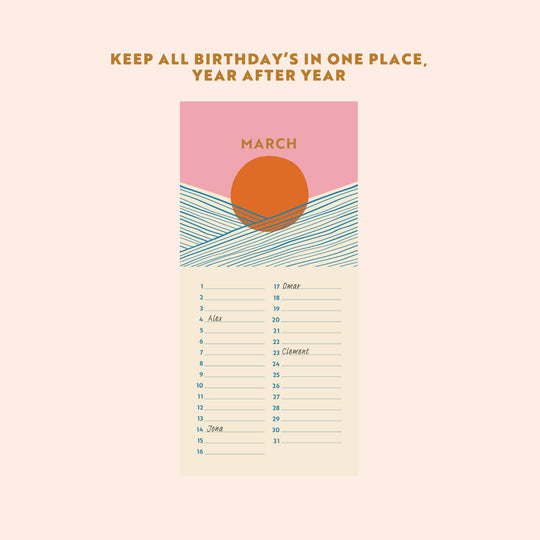 Undated Birthday Calendar | Tidal Waves