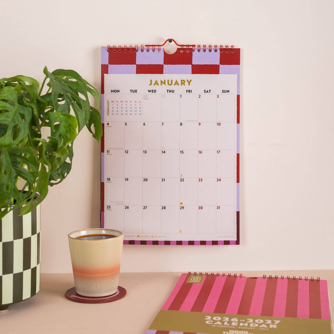 2026 - 2027 A4 Academic Year Calendar | Checks & Stripes | August Start