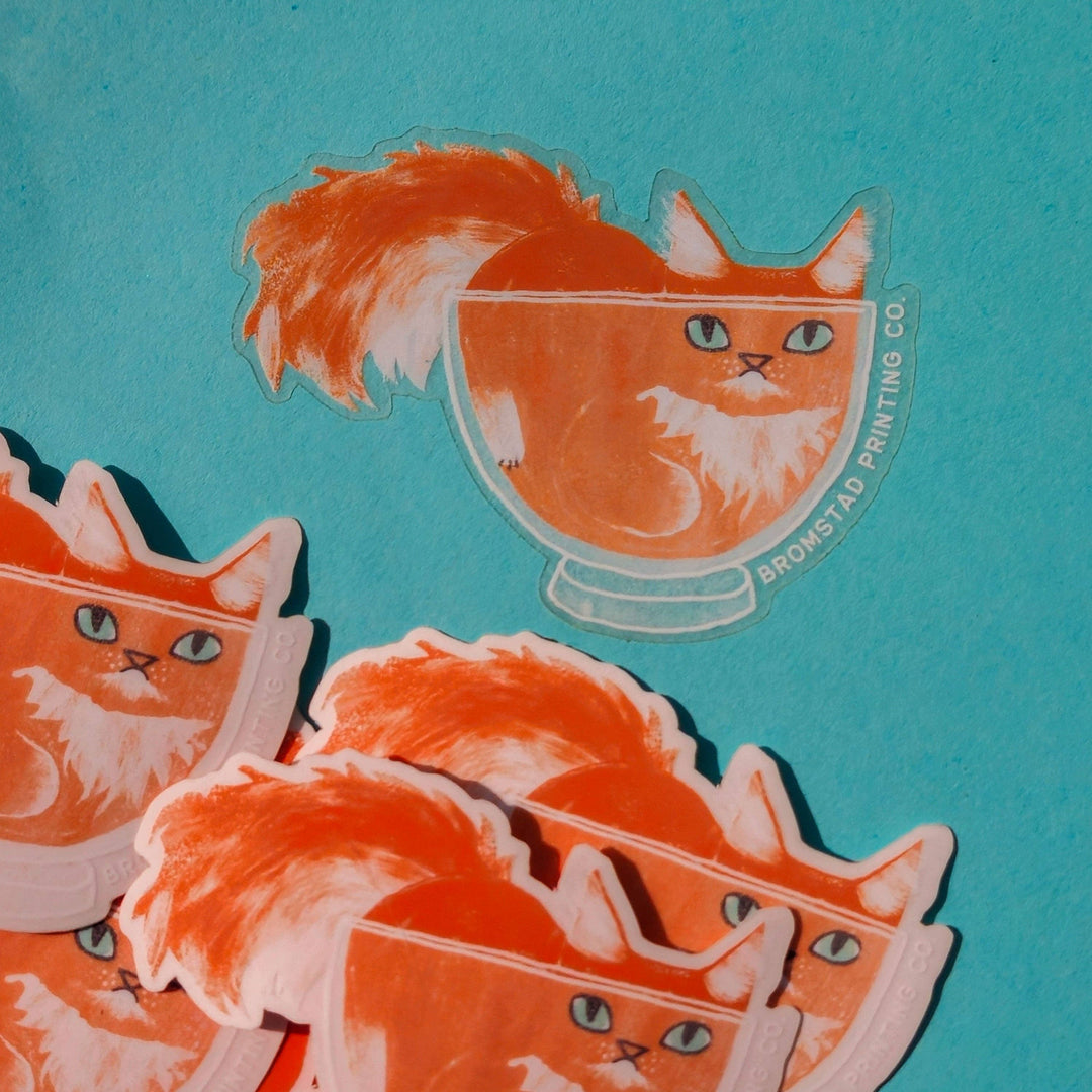 Bromstad Printing : Orange Cat in a Bowl Clear Sticker