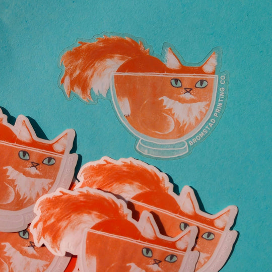 Bromstad Printing : Orange Cat in a Bowl Clear Sticker