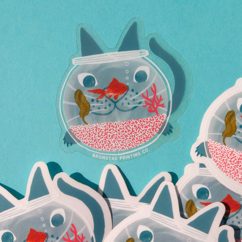 Bromstad Printing : Fishbowl Cat Clear Sticker