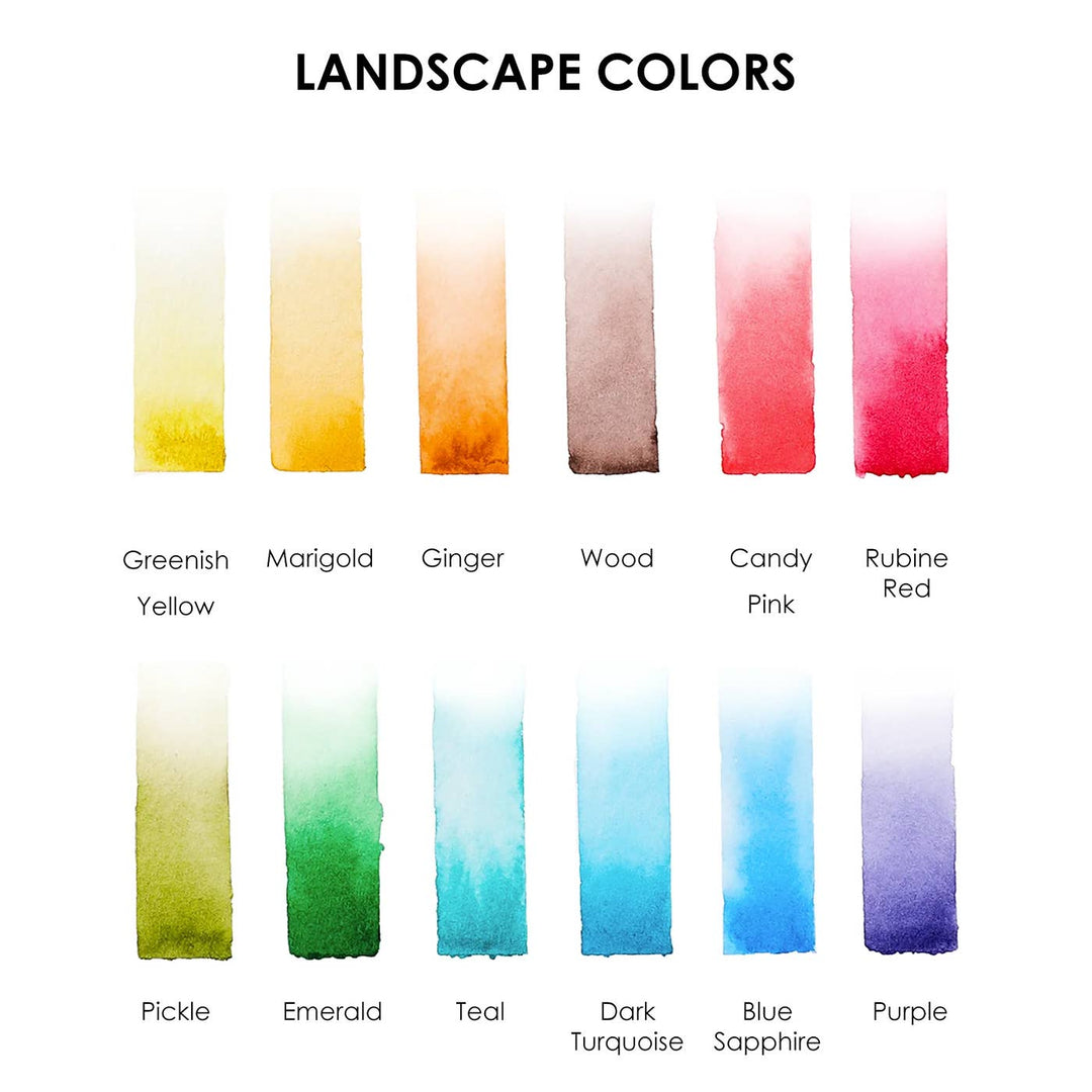Grabie : Watercolour Pocket Set Of 12 With Brush - Landscape Colours