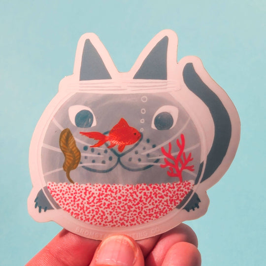 Bromstad Printing : Fishbowl Cat Clear Sticker