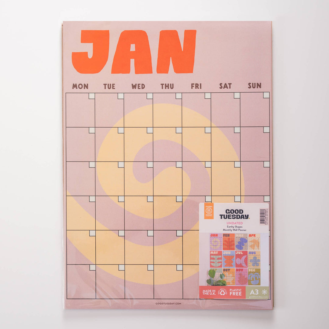 Large Monthly Undated A3 Wall Planner | 12 Pages | Earthy Shapes