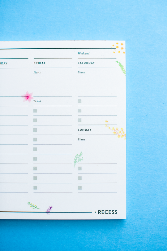 Recess : Botanical Weekly Planner Pad