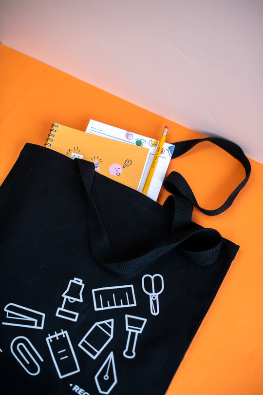 Recess : Tote Bag : Stationery Symbols : Black