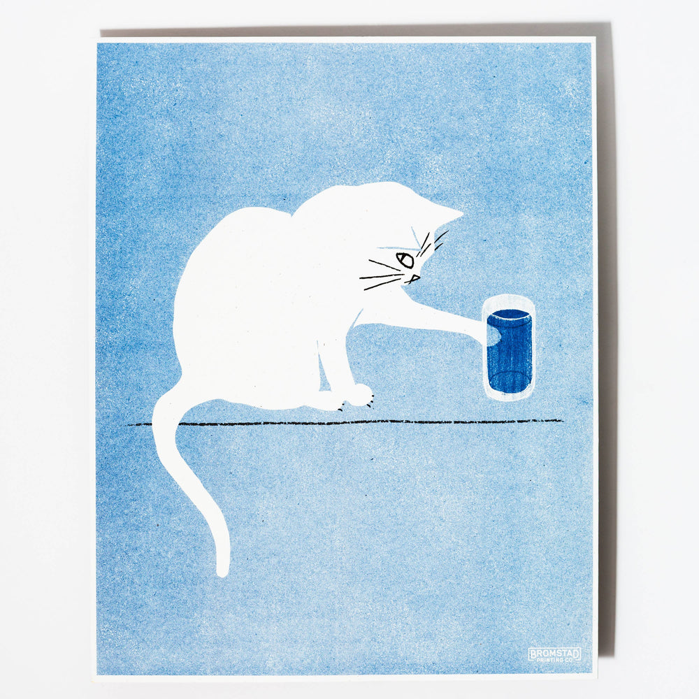 Bromstad Printing : Water Glass Cat - Risograph Print