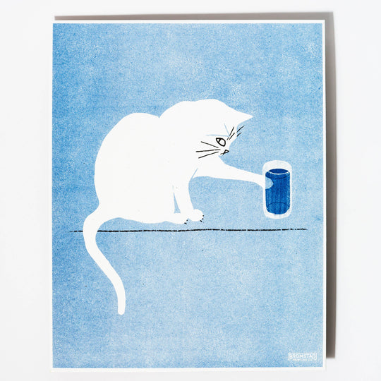 Bromstad Printing : Water Glass Cat - Risograph Print