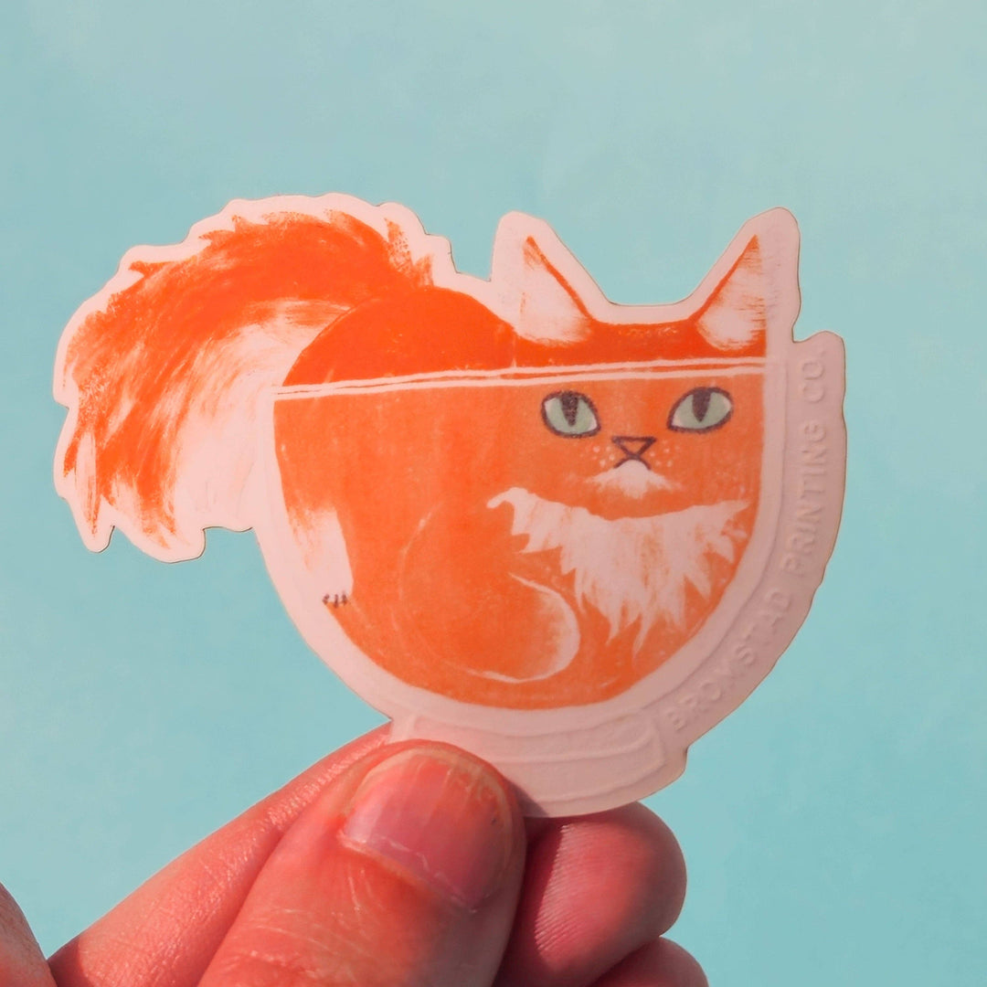 Bromstad Printing : Orange Cat in a Bowl Clear Sticker