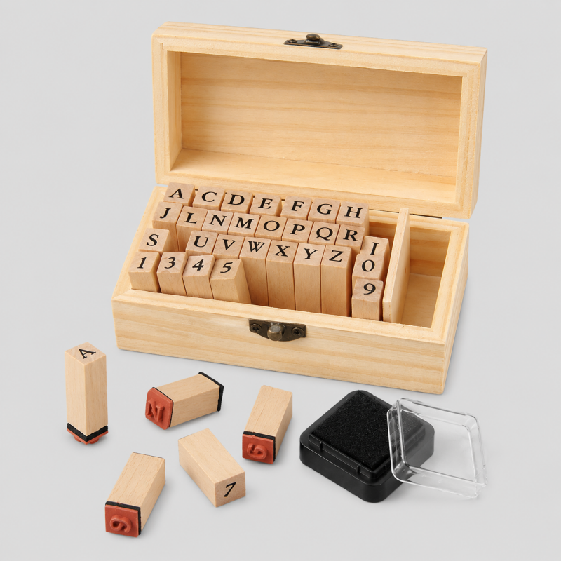 Dayla : Wooden Alphabet & Number Stamp Set