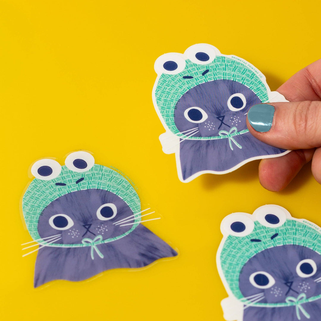 Bromstad Printing : Frog Hat Cat Clear Sticker
