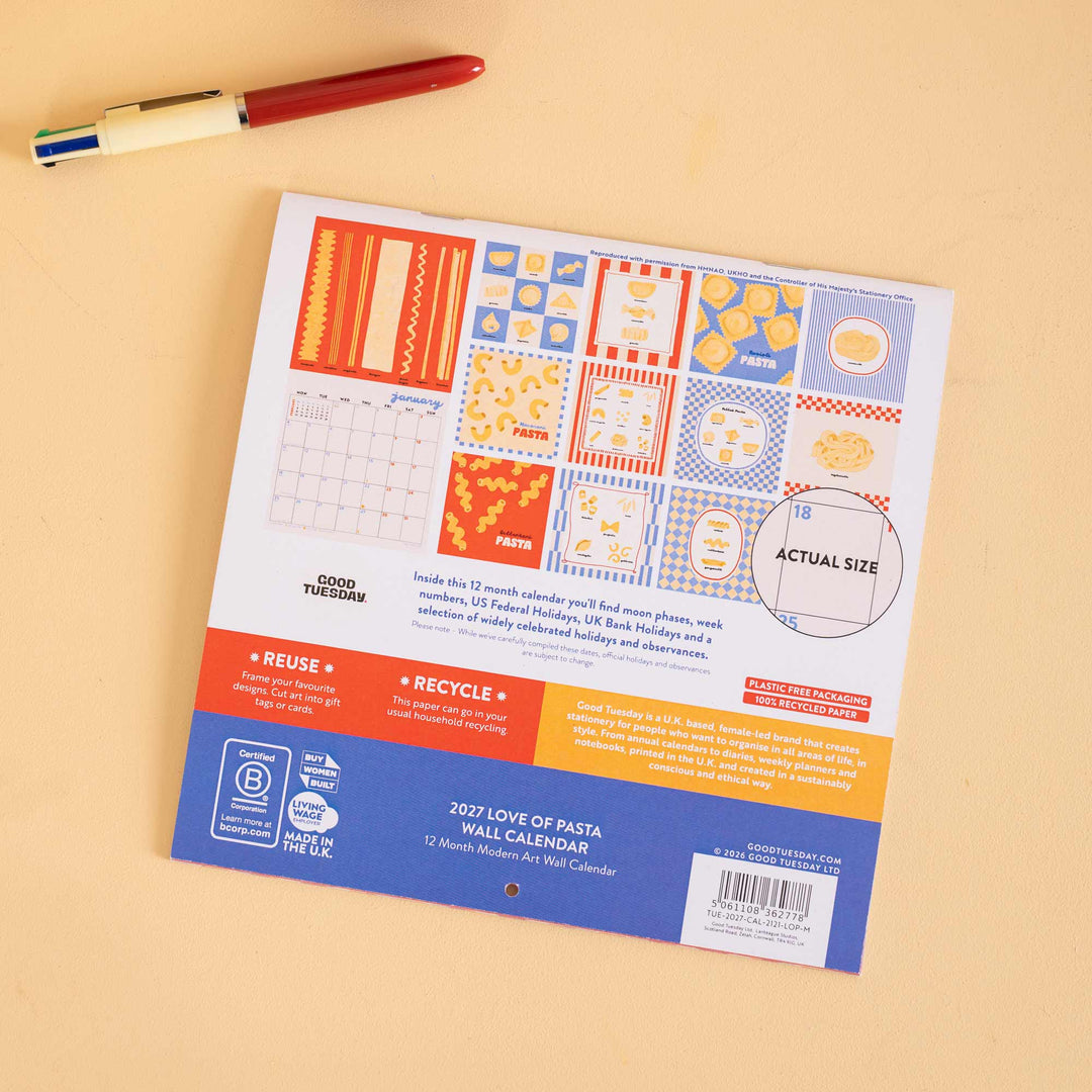 2027 Compact Wall Calendar | Love of Pasta