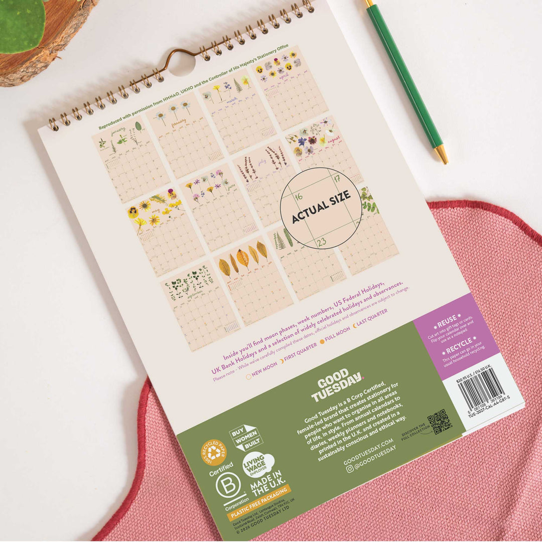 2027 Calendar | Garden Botanicals | A4 | Sunday Start