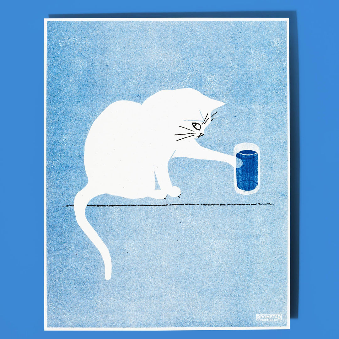Bromstad Printing : Water Glass Cat - Risograph Print