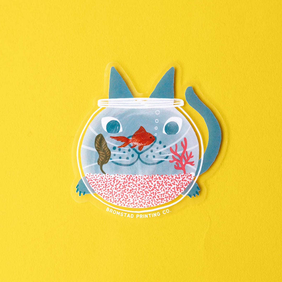 Bromstad Printing : Fishbowl Cat Clear Sticker
