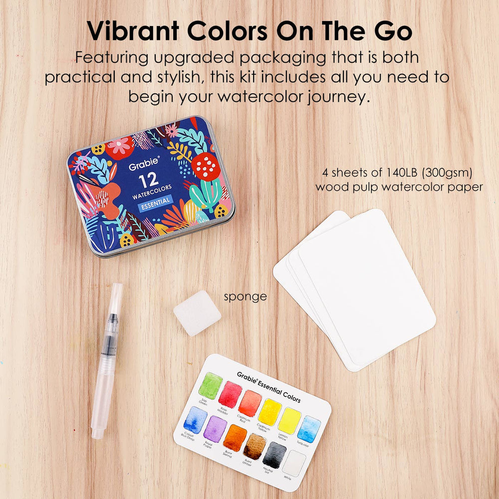 Grabie : Watercolour Pocket Set Of 12 With Brush - Essential Colors