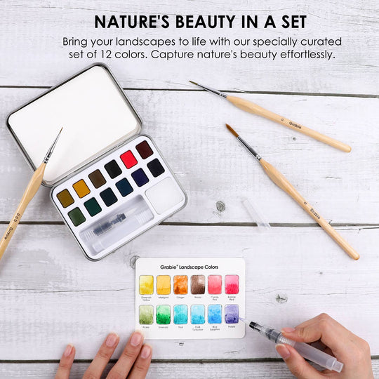 Grabie : Watercolour Pocket Set Of 12 With Brush - Landscape Colours