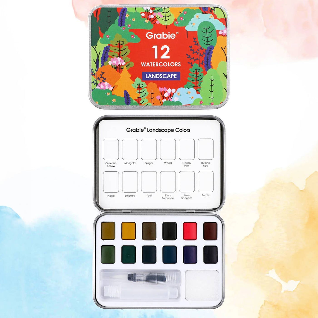 Grabie : Watercolour Pocket Set Of 12 With Brush - Landscape Colours