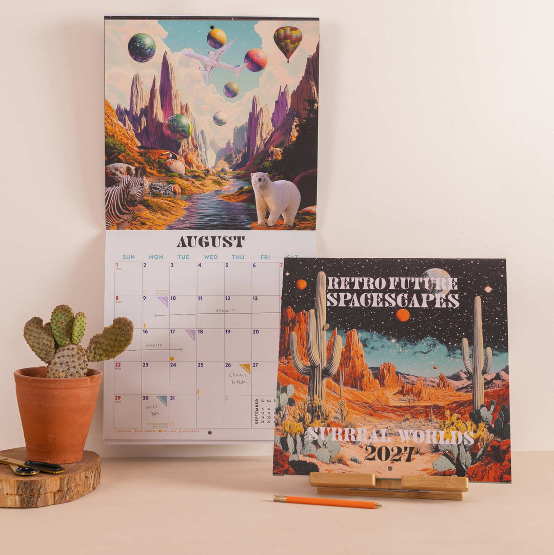 2027 Wall Calendar | Retro Future Spacescapes | Sunday Start