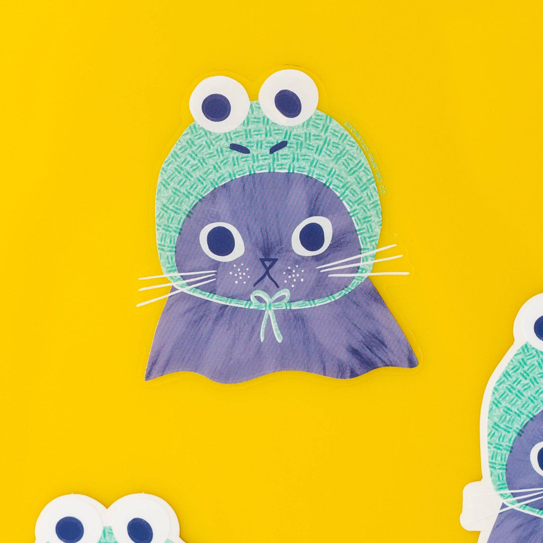 Bromstad Printing : Frog Hat Cat Clear Sticker
