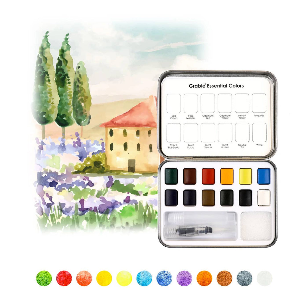 Grabie : Watercolour Pocket Set Of 12 With Brush - Essential Colors