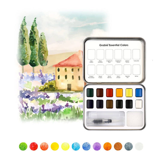 Grabie : Watercolour Pocket Set Of 12 With Brush - Essential Colors
